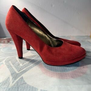 Roxen Red Suede Leather Pointed Toe High Heels Pumps Size 7.5